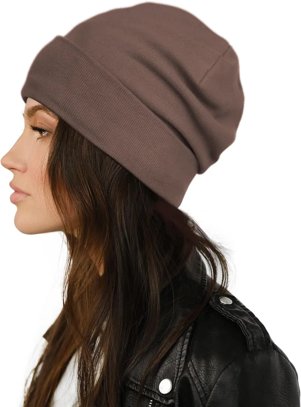 Satin Lined Skull Cap Slouchy Beanie Warm Knit Hat for Locs, Curls