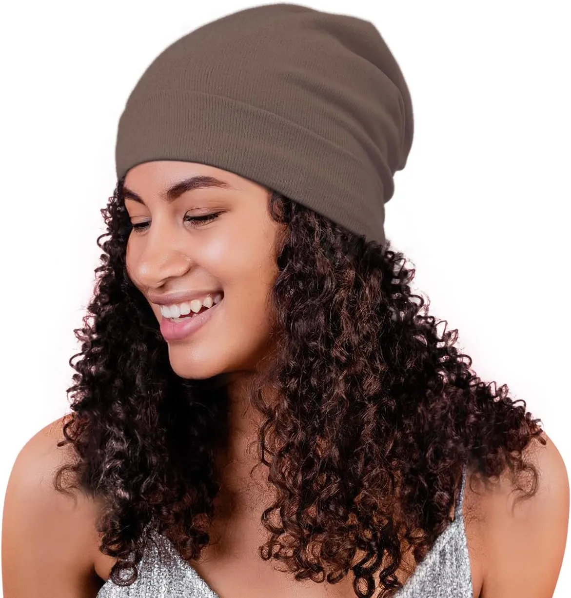 Satin Lined Skull Cap Slouchy Beanie Warm Knit Hat for Locs, Curls