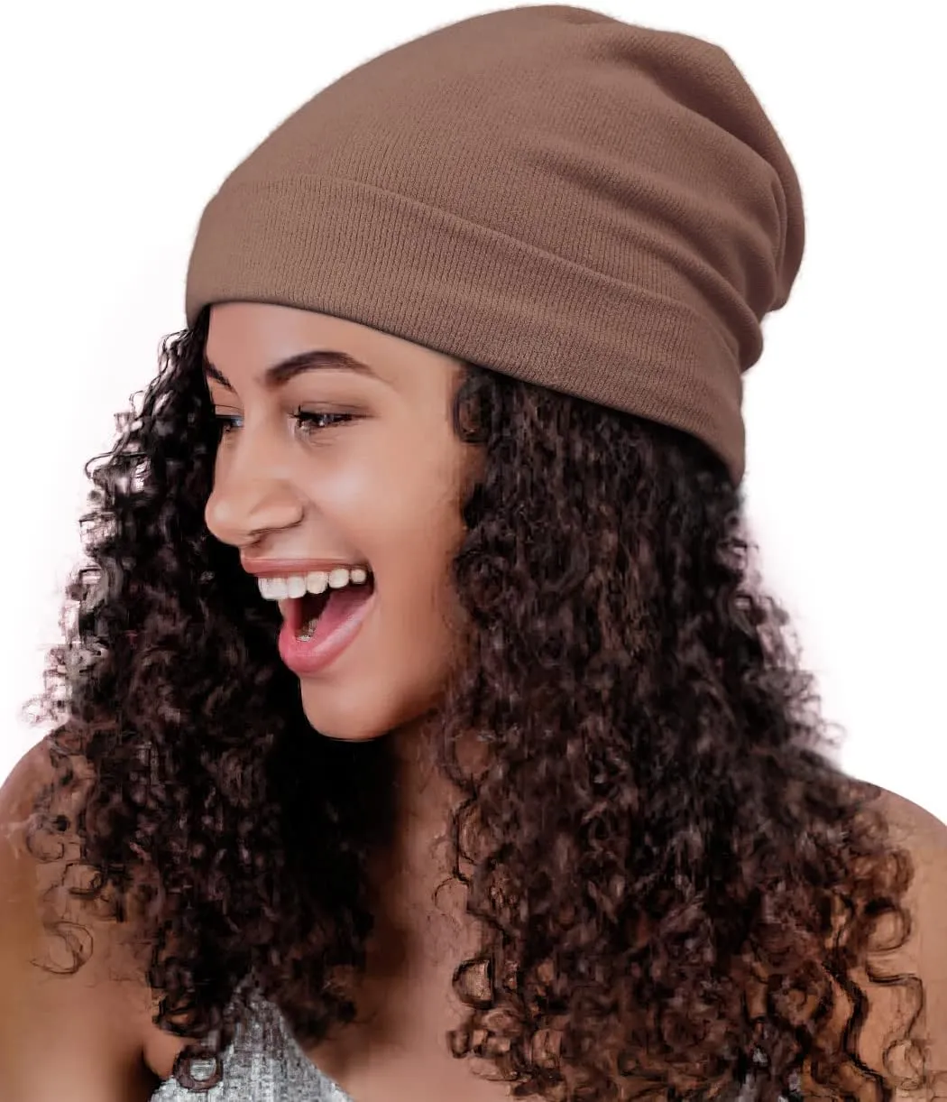 Satin Lined Skull Cap Slouchy Beanie Warm Knit Hat for Locs, Curls
