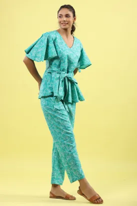 Shibori Blue Lounge Tie Up Loungewear Top Set