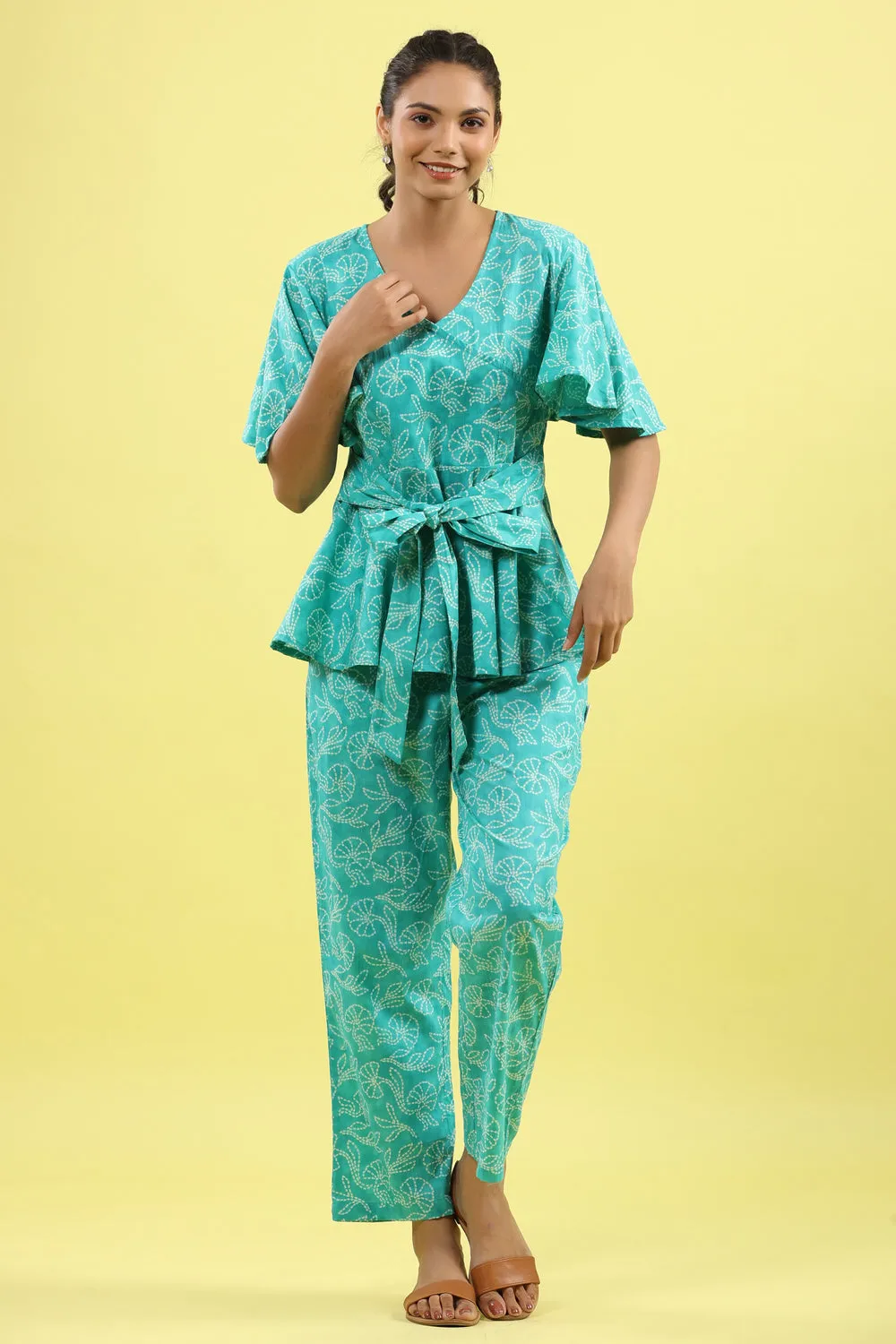 Shibori Blue Lounge Tie Up Loungewear Top Set