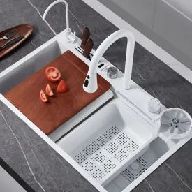 Sleek White Topmount Waterfall Stainless Steel Sink