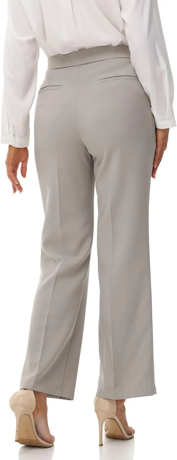 Soojun Women's Flat Front Wide Leg Pants Business Casual Trousers Office