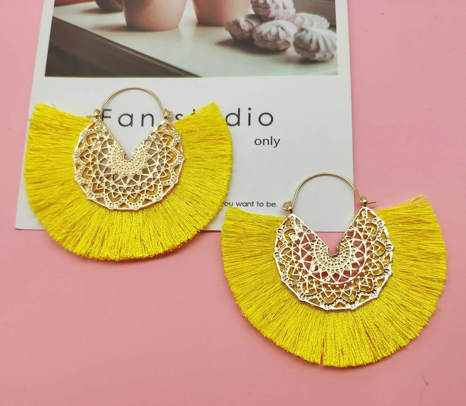 Tassel Hoop Earring Statement Thread Dangle Earrings Stylish Long Fringe Drop Earrings Lightweight Long Swingy French Hook Earrings for Women