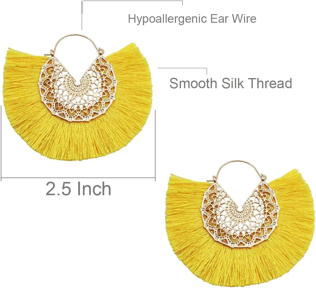 Tassel Hoop Earring Statement Thread Dangle Earrings Stylish Long Fringe Drop Earrings Lightweight Long Swingy French Hook Earrings for Women