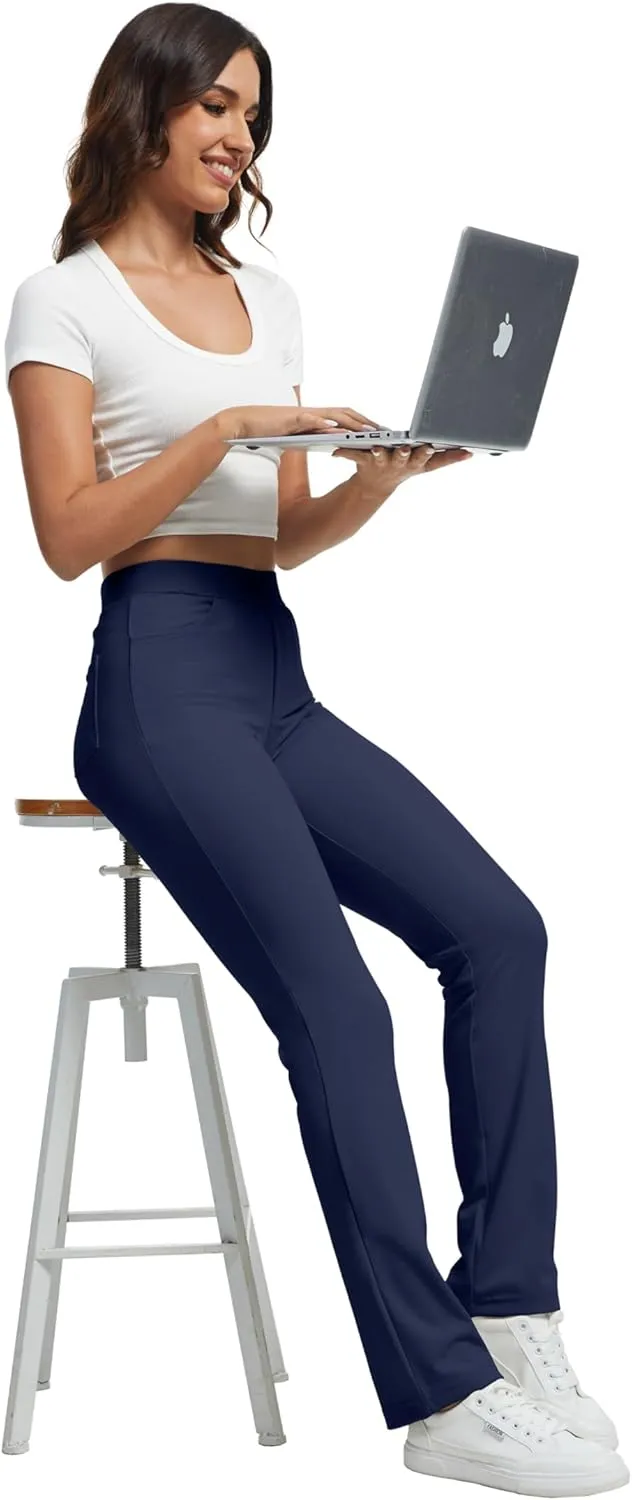 VIMPEP Womens Soft Feeling Straight Yoga Pants Pull On Tuck Line Stretchy Dress Pants for Business Casual Petite/Regular 106