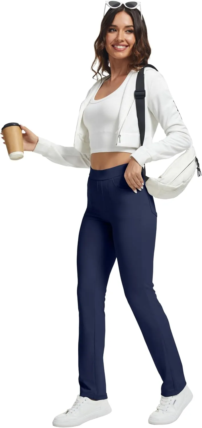 VIMPEP Womens Soft Feeling Straight Yoga Pants Pull On Tuck Line Stretchy Dress Pants for Business Casual Petite/Regular 106