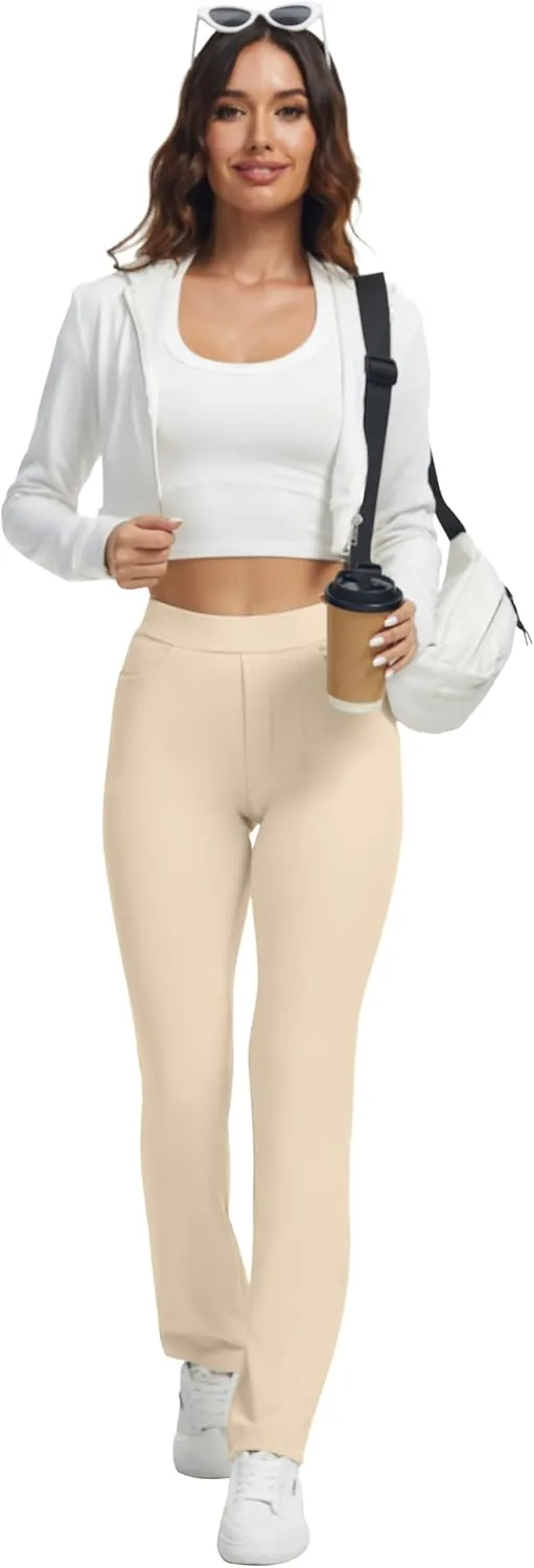 VIMPEP Womens Soft Feeling Straight Yoga Pants Pull On Tuck Line Stretchy Dress Pants for Business Casual Petite/Regular 106