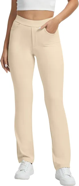VIMPEP Womens Soft Feeling Straight Yoga Pants Pull On Tuck Line Stretchy Dress Pants for Business Casual Petite/Regular 106