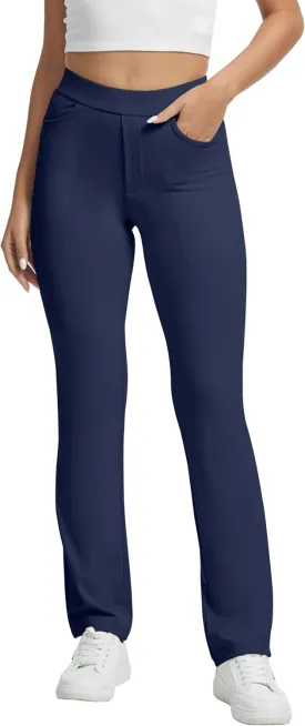 VIMPEP Womens Soft Feeling Straight Yoga Pants Pull On Tuck Line Stretchy Dress Pants for Business Casual Petite/Regular 106