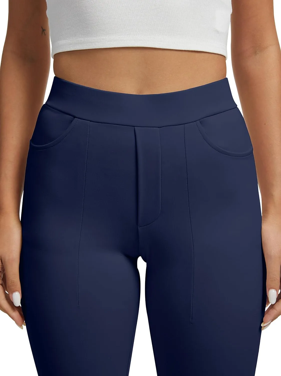 VIMPEP Womens Soft Feeling Straight Yoga Pants Pull On Tuck Line Stretchy Dress Pants for Business Casual Petite/Regular 106