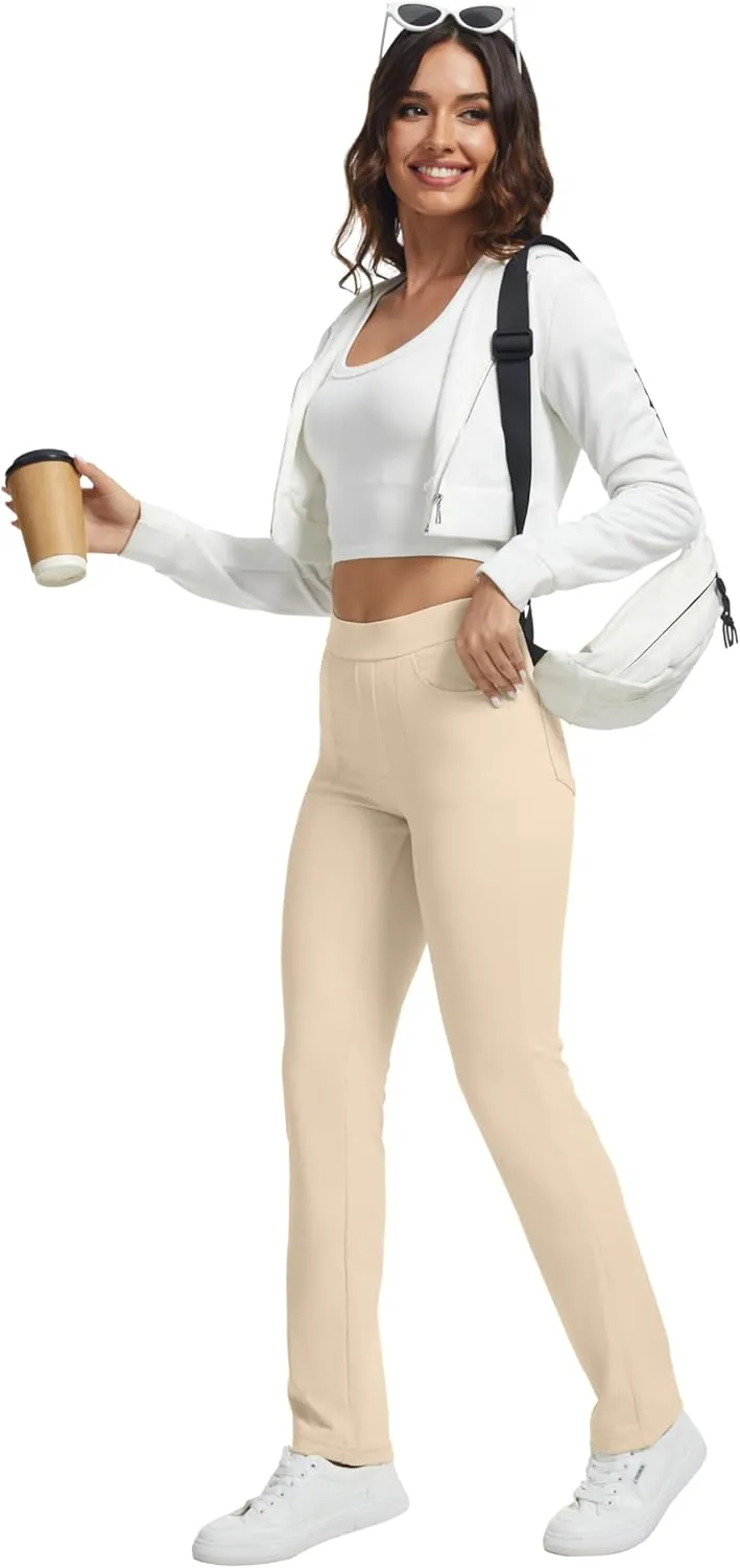 VIMPEP Womens Soft Feeling Straight Yoga Pants Pull On Tuck Line Stretchy Dress Pants for Business Casual Petite/Regular 106