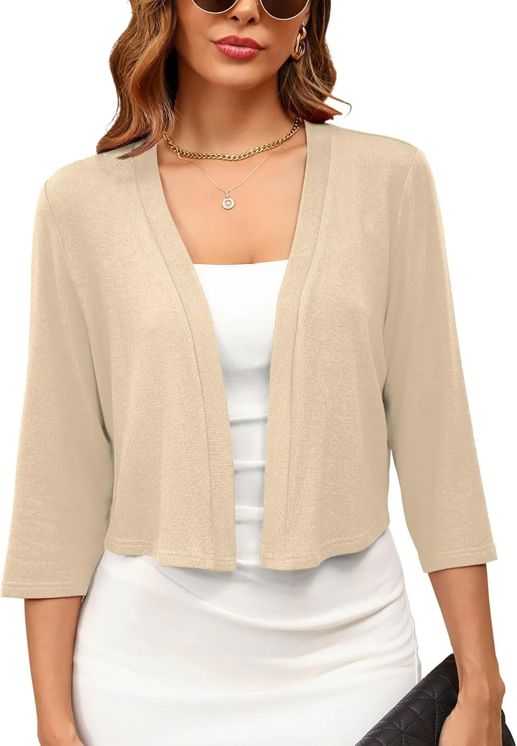 Women's 3/4 Sleeve Thin Shrugs Lightweight Open Front Cropped Cardigan for Women