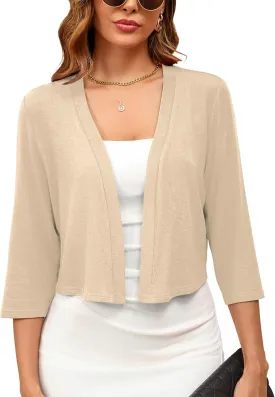 Women's 3/4 Sleeve Thin Shrugs Lightweight Open Front Cropped Cardigan for Women