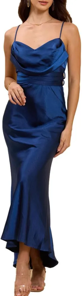Women's Satin Spaghetti Strap Cowl Neck Backless Midi Wedding Guest Dress Ruched Sleeveless Tie Summer Dresses Women's Satin Spaghetti Strap Cowl Neck Backless Midi Wedding Guest Dress Ruched Sleeveless Tie Summer Dresses
