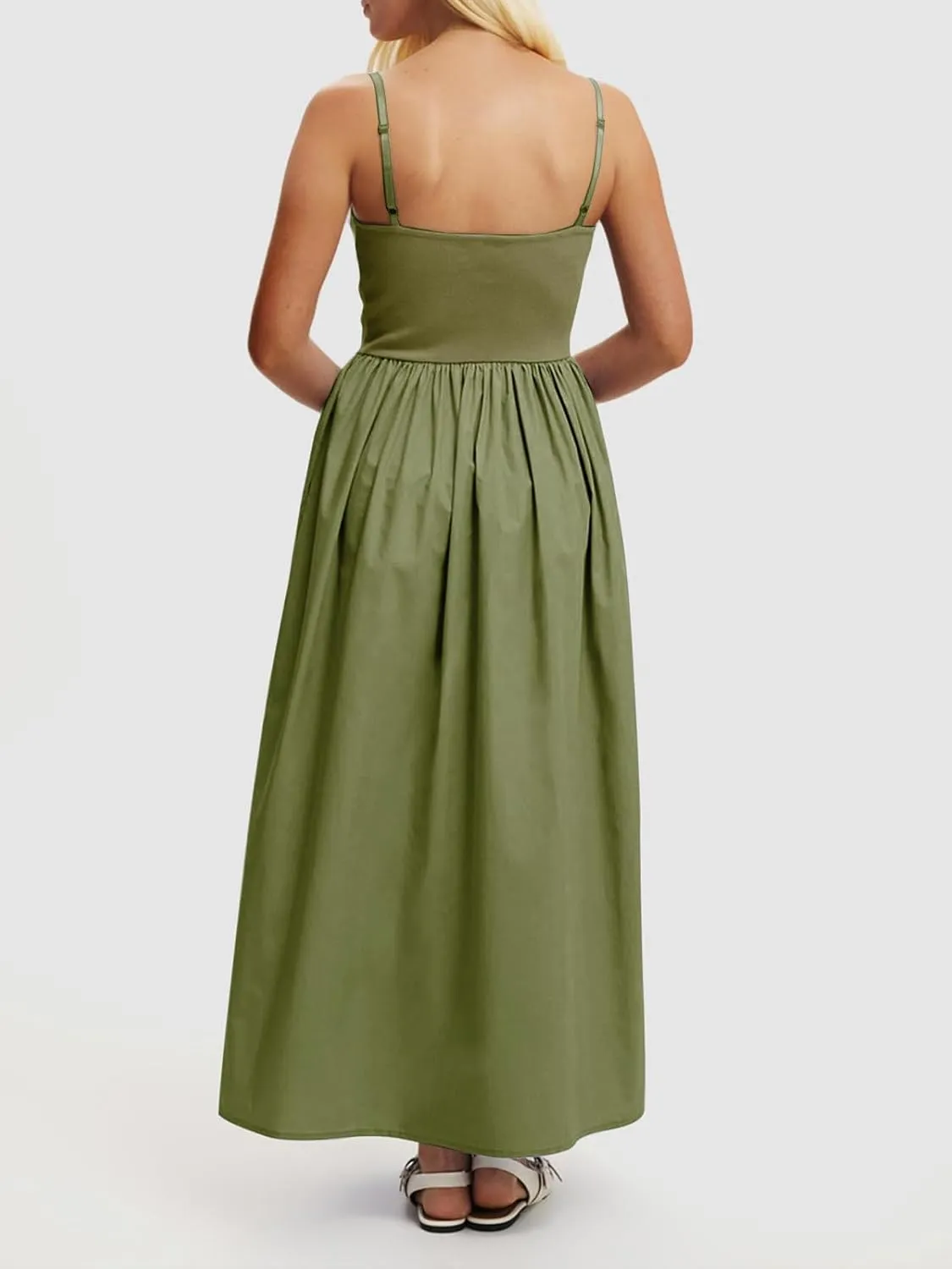 Womens Sleeveless V-Neck Maxi Dress with Pockets  Slim Fit Casual Summer Spaghetti Strap Dress for Vacation