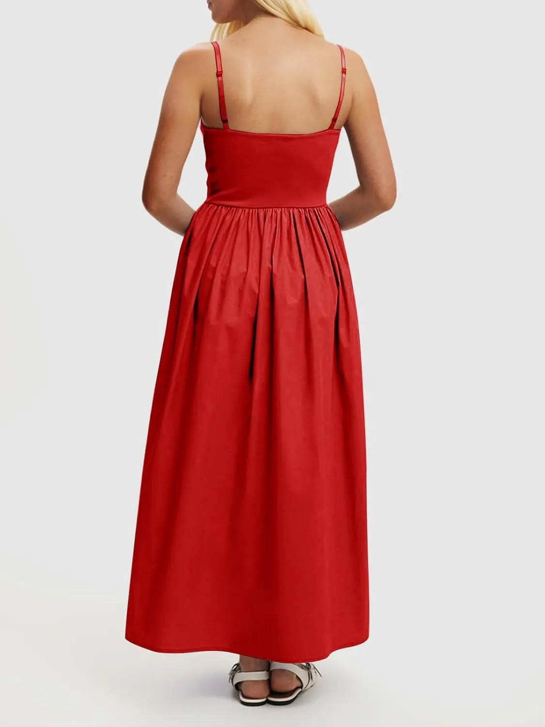 Womens Sleeveless V-Neck Maxi Dress with Pockets  Slim Fit Casual Summer Spaghetti Strap Dress for Vacation