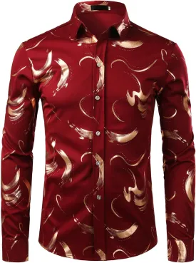 ZEROYAA Men's Hipster Shiny Design Slim Fit Long Sleeve Button Up Party Dress Shirts